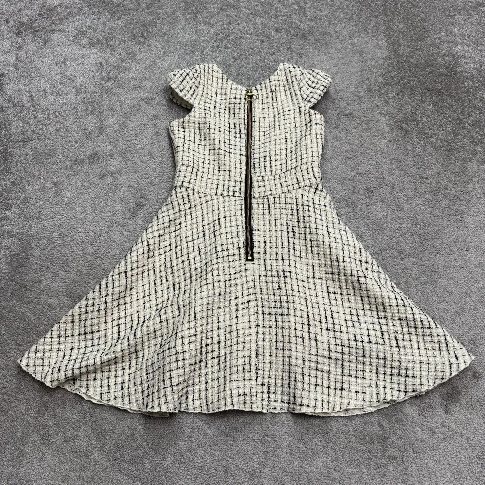 Zoe LTD Tweed A-Line Fit & Flare Dress Girls 14 Beige Black Plaid Cap Sleeve